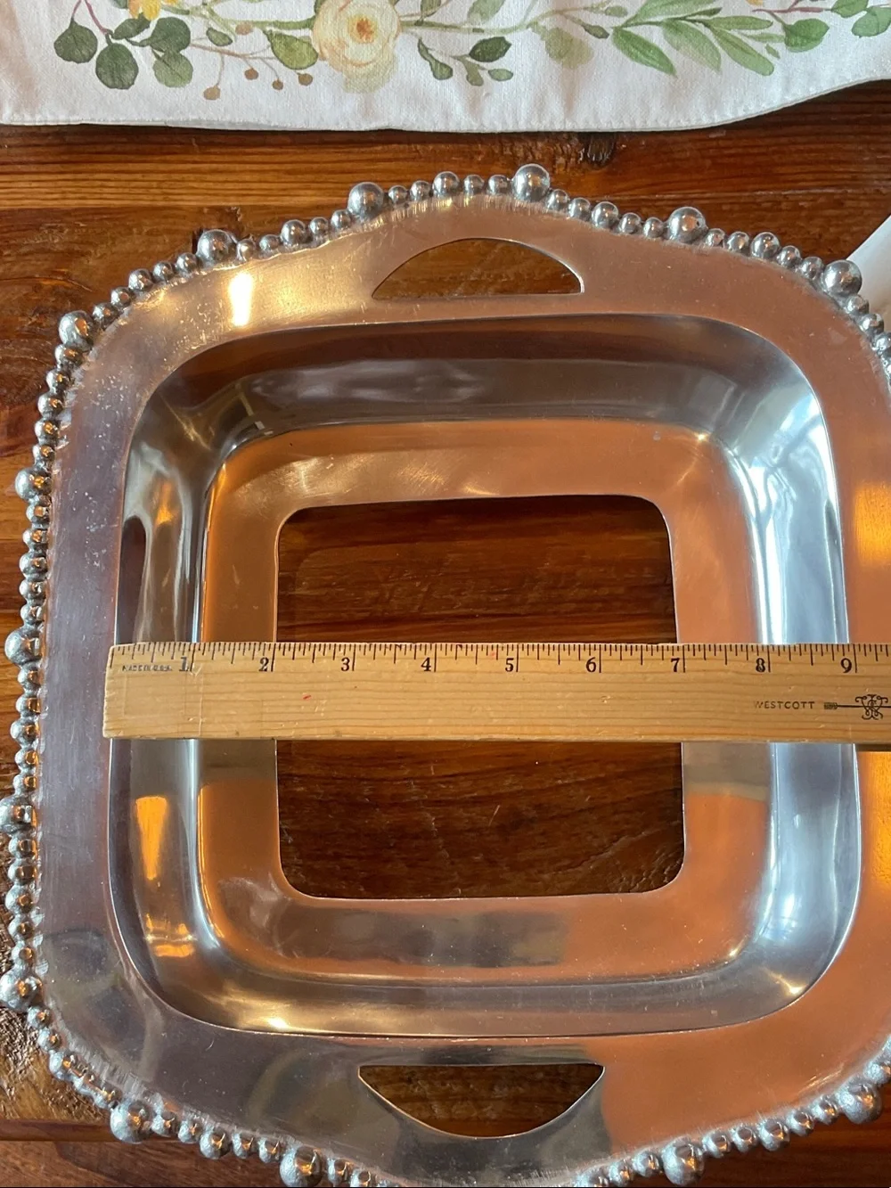 Beaded Edge Square Serving Bowl - Silver-Tone